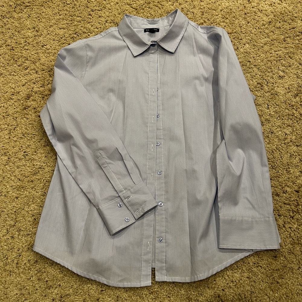 George Women’s Button Down Shirt Size Medium Black/White Pinstripe